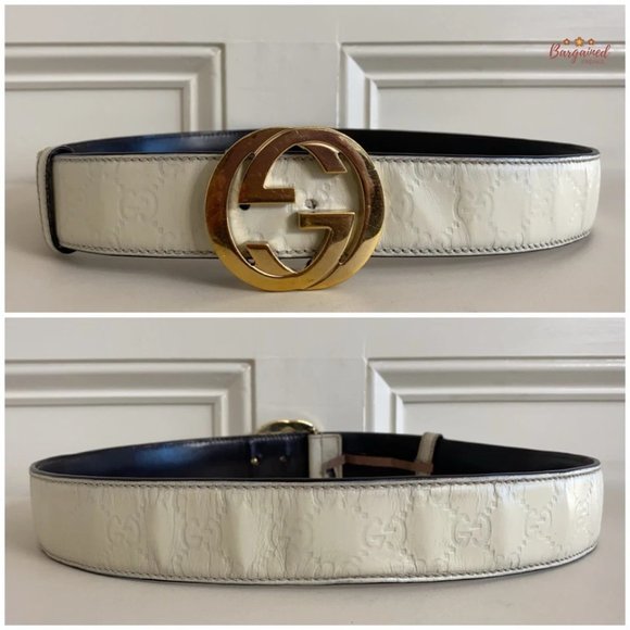 Authentic Gucci Cream Guccissima Leather Gold Interlocking G Buckle Belt 90/36 - Picture 5 of 14